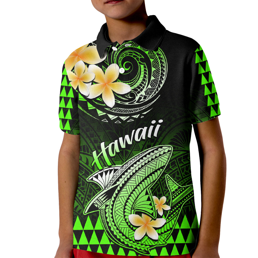 Hawaii Kid Polo Shirt Polynesian Shark with Kakau Green Version LT01 Kid Green - Polynesian Pride