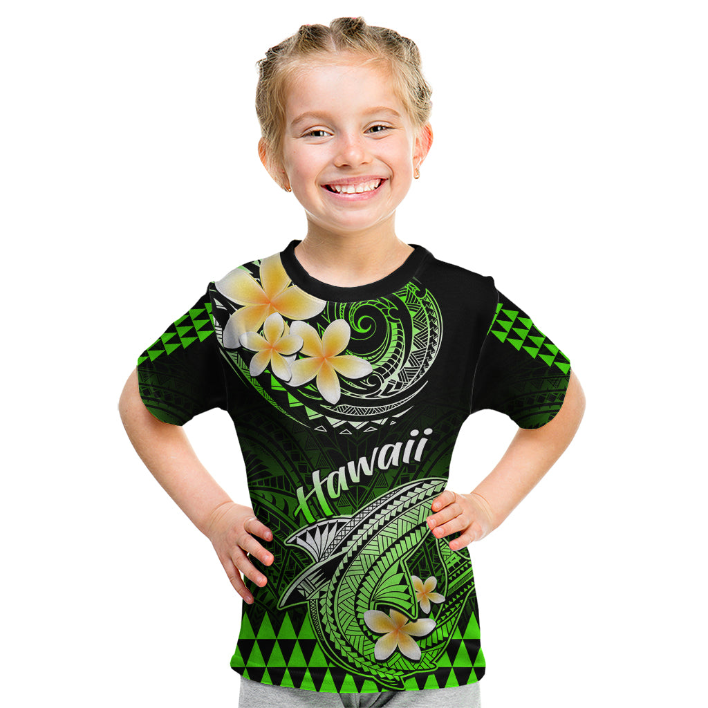 Hawaii Kid T Shirt Polynesian Shark with Kakau Green Version LT01 Green - Polynesian Pride