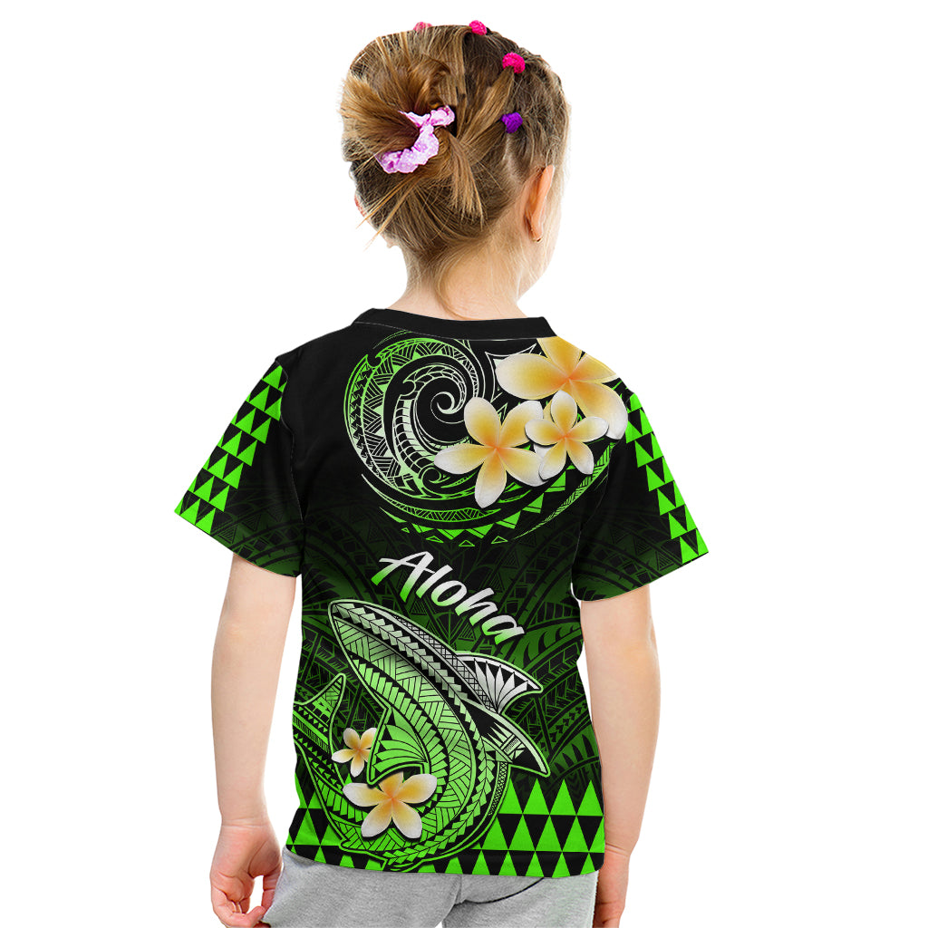 Hawaii Kid T Shirt Polynesian Shark with Kakau Green Version LT01 - Polynesian Pride