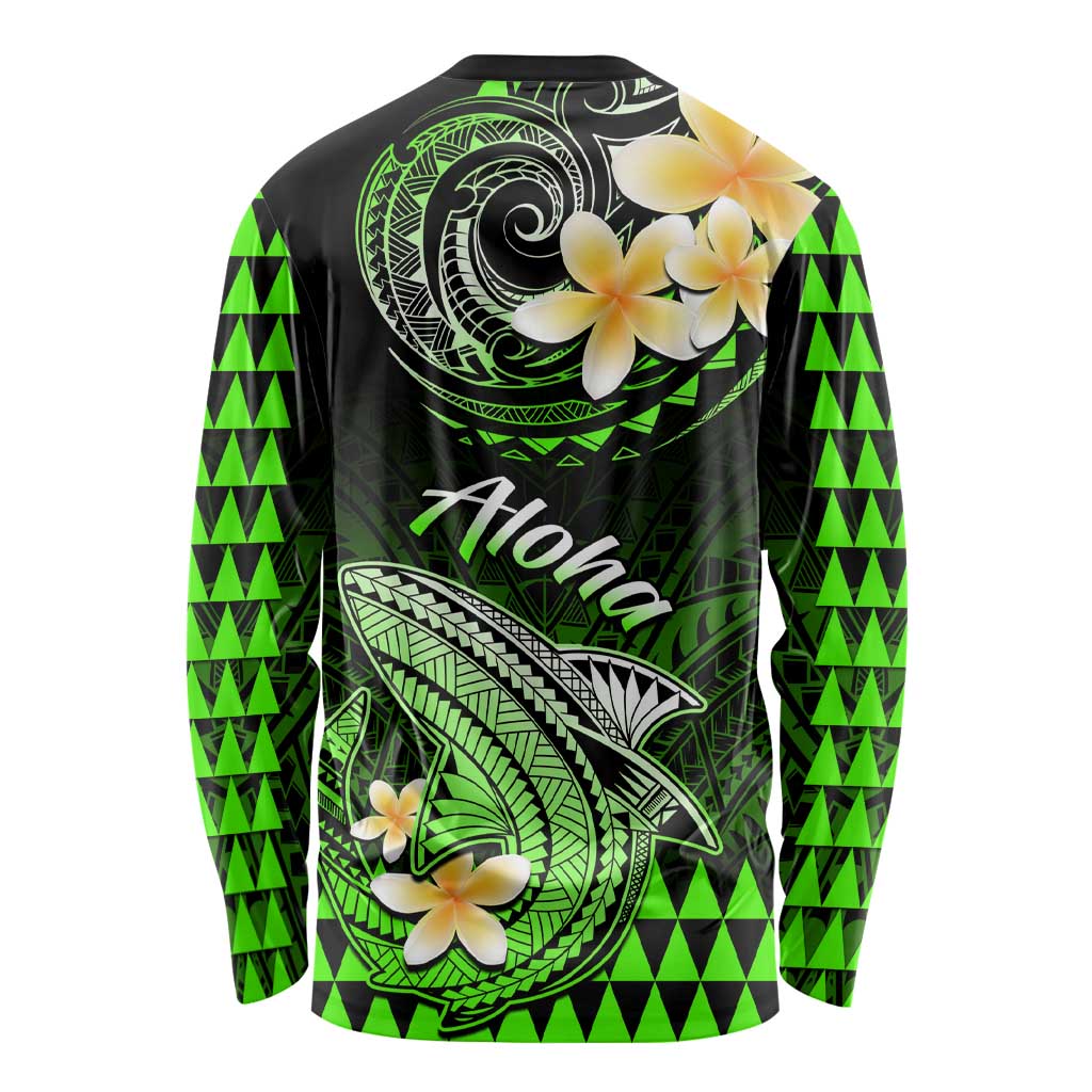 Hawaii Long Sleeve Shirt Polynesian Shark with Kakau Green Version LT01