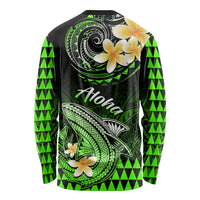 Hawaii Long Sleeve Shirt Polynesian Shark with Kakau Green Version LT01