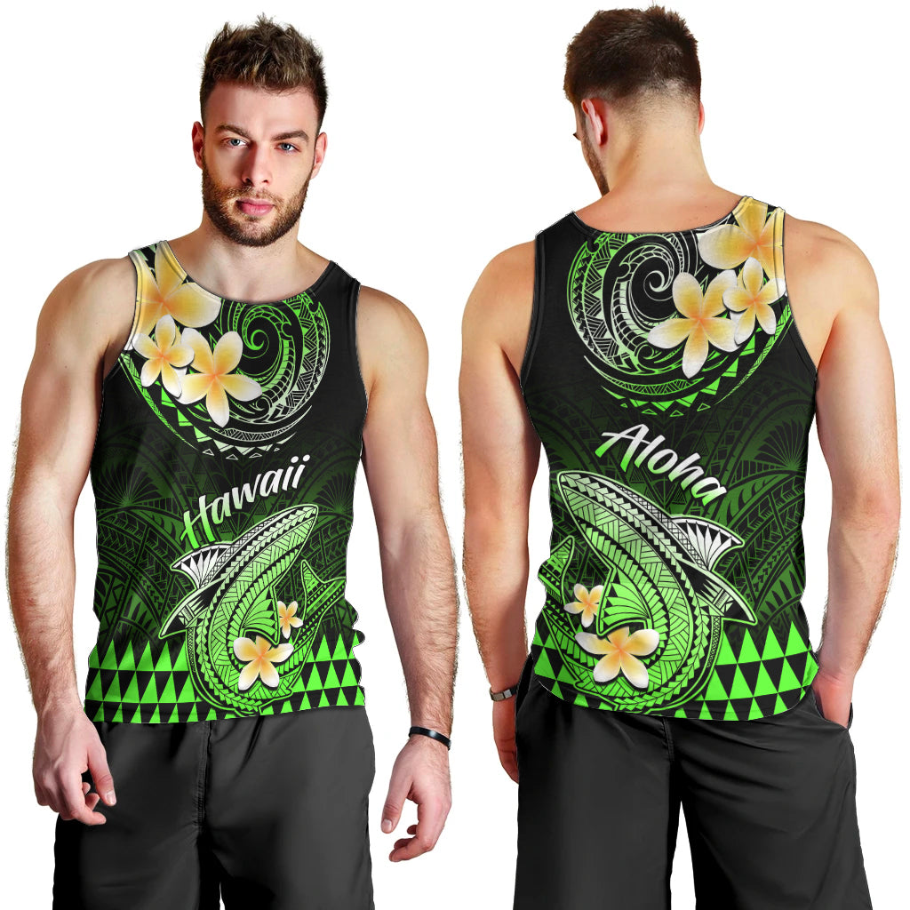 Hawaii Men Tank Top Polynesian Shark with Kakau Green Version LT01 - Polynesian Pride