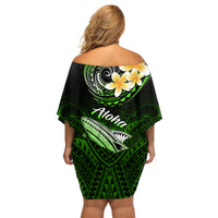 Hawaii Off Shoulder Short Dress Polynesian Shark with Kakau Green Version LT01 - Polynesian Pride