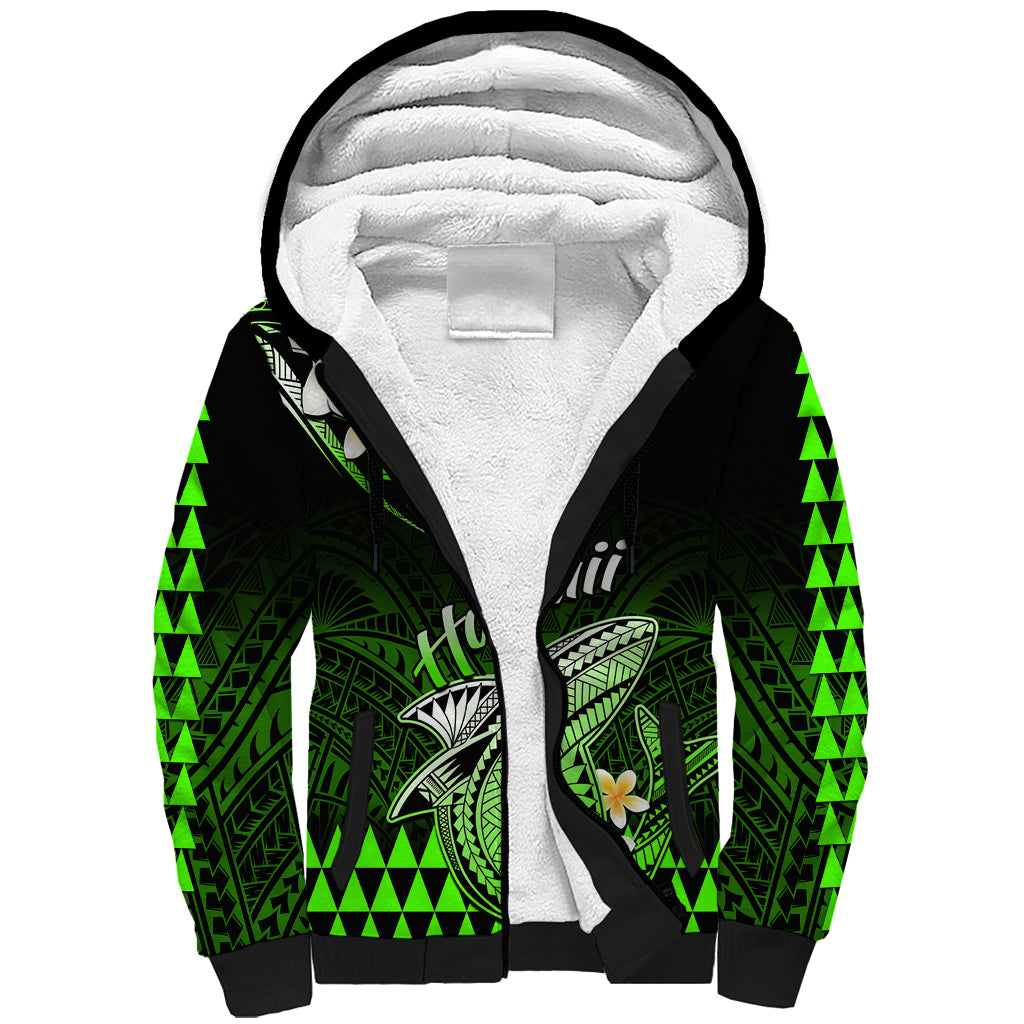 Hawaii Sherpa Hoodie Polynesian Shark with Kakau Green Version LT01 Unisex Green - Polynesian Pride