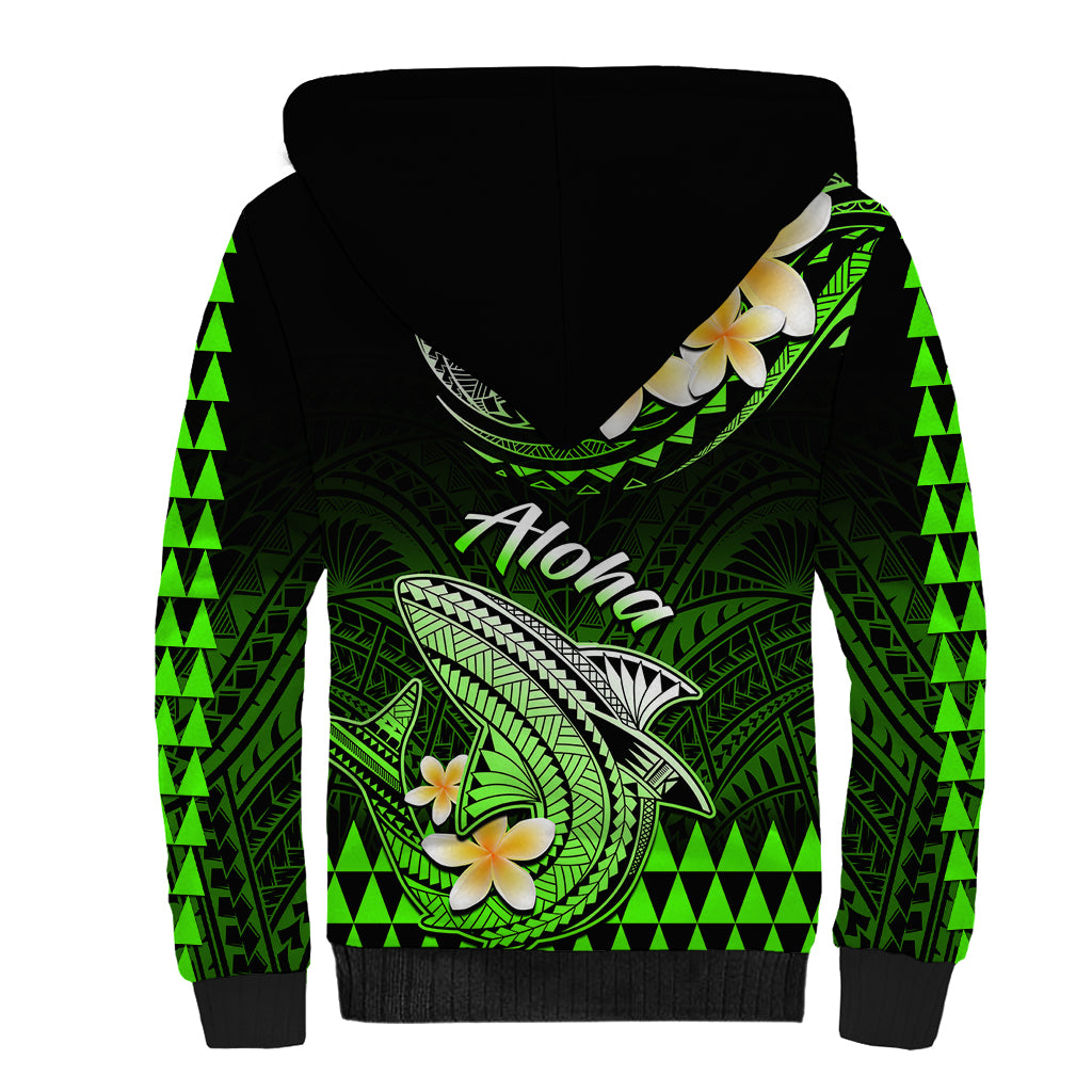 Hawaii Sherpa Hoodie Polynesian Shark with Kakau Green Version LT01 - Polynesian Pride