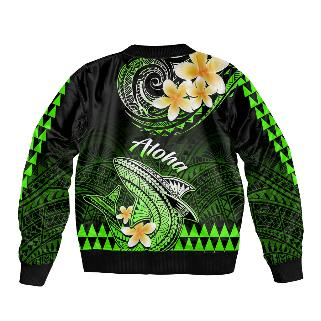 Hawaii Sleeve Zip Bomber Jacket Polynesian Shark with Kakau Green Version LT01 - Polynesian Pride