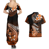 Hawaii Couples Matching Summer Maxi Dress and Hawaiian Shirt Polynesian Shark with Kakau Orange Version LT01 - Polynesian Pride