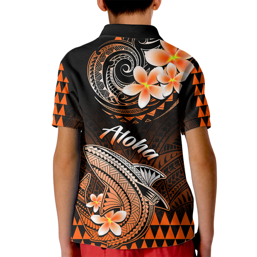 Hawaii Kid Polo Shirt Polynesian Shark with Kakau Orange Version LT01 - Polynesian Pride