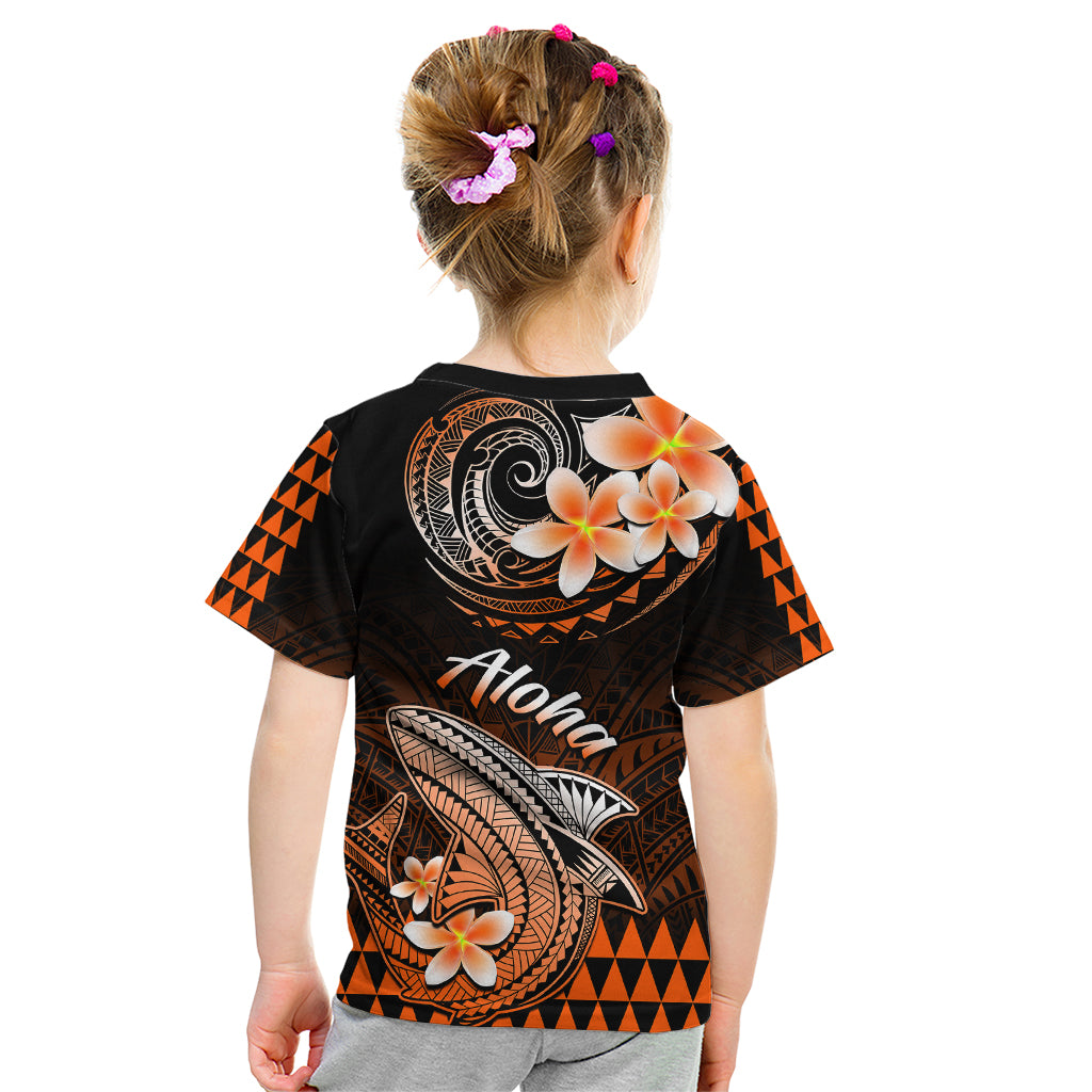 Hawaii Kid T Shirt Polynesian Shark with Kakau Orange Version LT01 - Polynesian Pride
