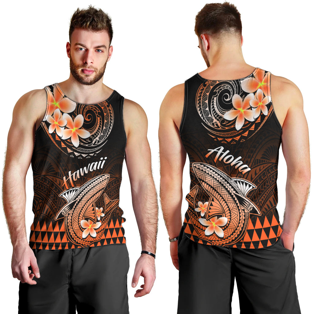 Hawaii Men Tank Top Polynesian Shark with Kakau Orange Version LT01 - Polynesian Pride