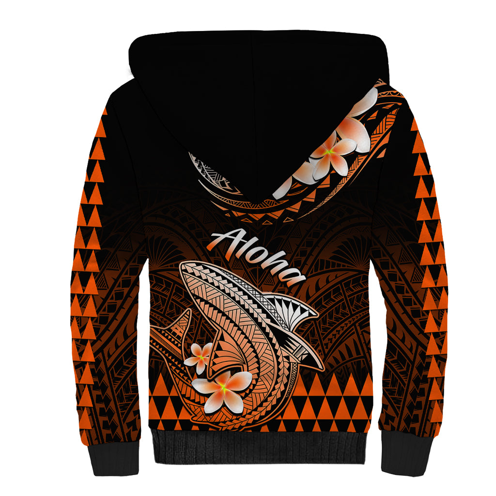 Hawaii Sherpa Hoodie Polynesian Shark with Kakau Orange Version LT01 - Polynesian Pride