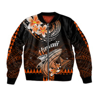 Hawaii Sleeve Zip Bomber Jacket Polynesian Shark with Kakau Orange Version LT01 Unisex Orange - Polynesian Pride