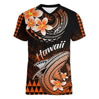 Hawaii Women V Neck T Shirt Polynesian Shark with Kakau Orange Version LT01 Female Orange - Polynesian Pride