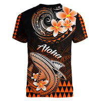 Hawaii Women V Neck T Shirt Polynesian Shark with Kakau Orange Version LT01 - Polynesian Pride