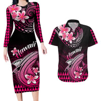 Hawaii Couples Matching Long Sleeve Bodycon Dress and Hawaiian Shirt Polynesian Shark with Kakau Pink Version LT01 Pink - Polynesian Pride
