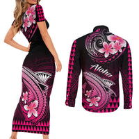 Hawaii Couples Matching Short Sleeve Bodycon Dress and Long Sleeve Button Shirts Polynesian Shark with Kakau Pink Version LT01 - Polynesian Pride