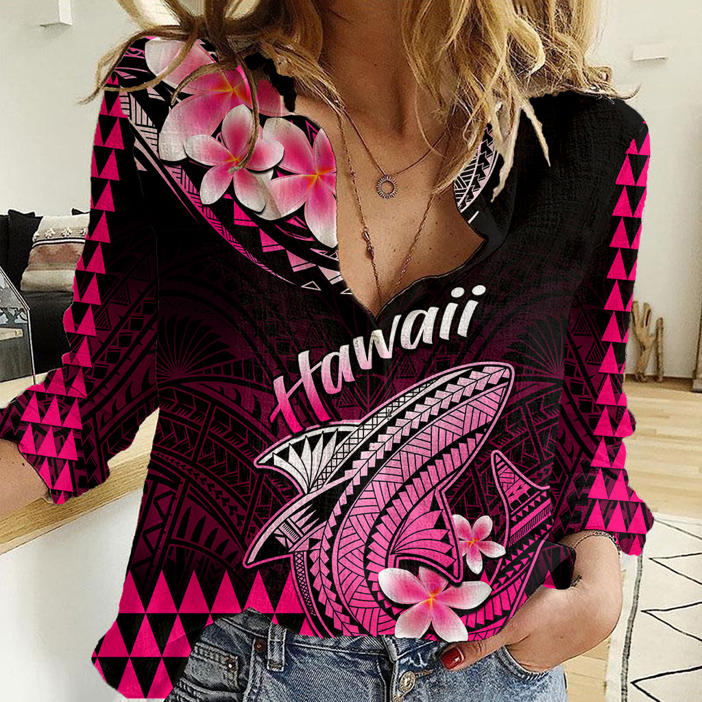 Hawaii Women Casual Shirt Polynesian Shark with Kakau Pink Version LT01 Female Pink - Polynesian Pride