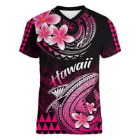 Hawaii Women V Neck T Shirt Polynesian Shark with Kakau Pink Version LT01 Female Pink - Polynesian Pride