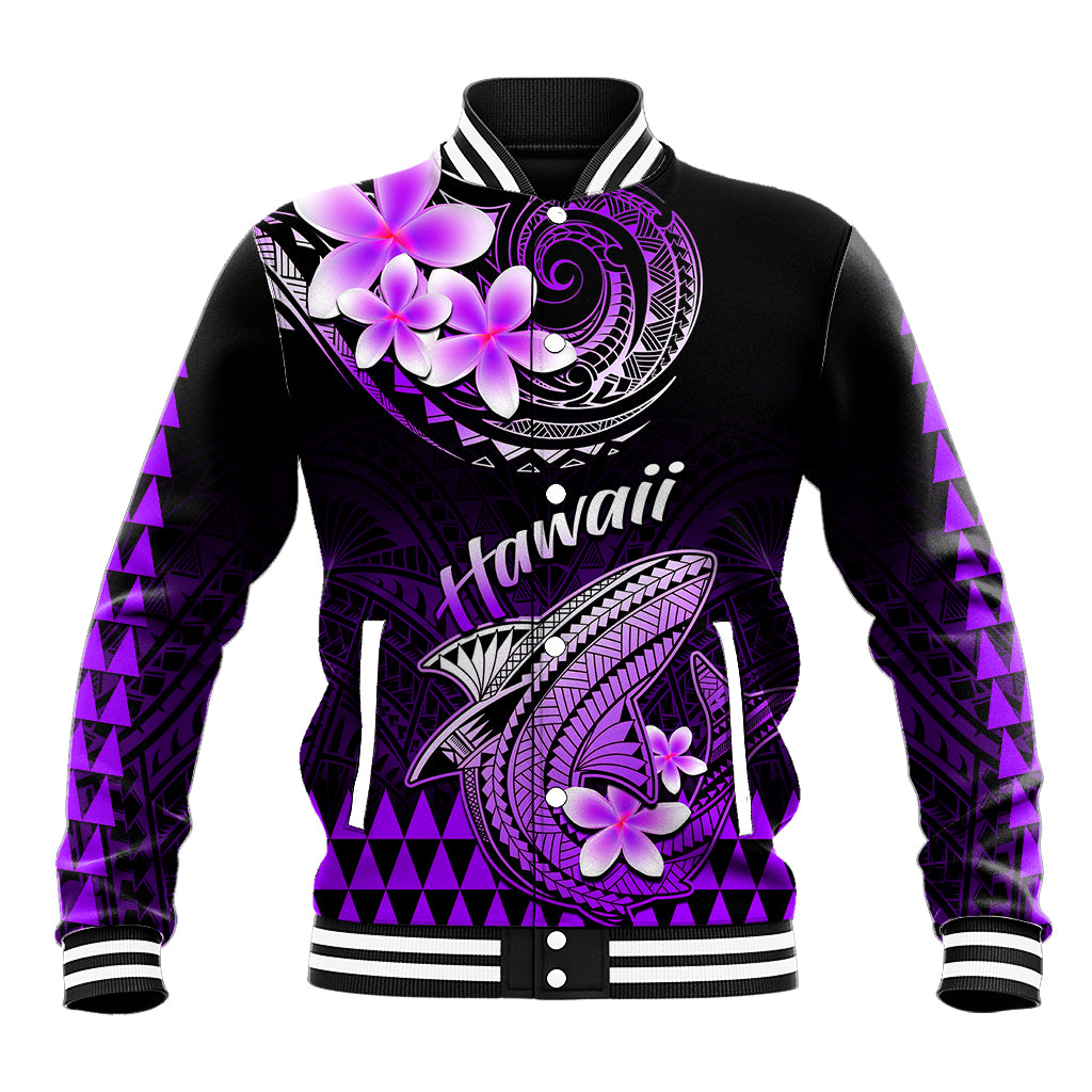 Hawaii Baseball Jacket Polynesian Shark with Kakau Purple Version LT01 Unisex Purple - Polynesian Pride