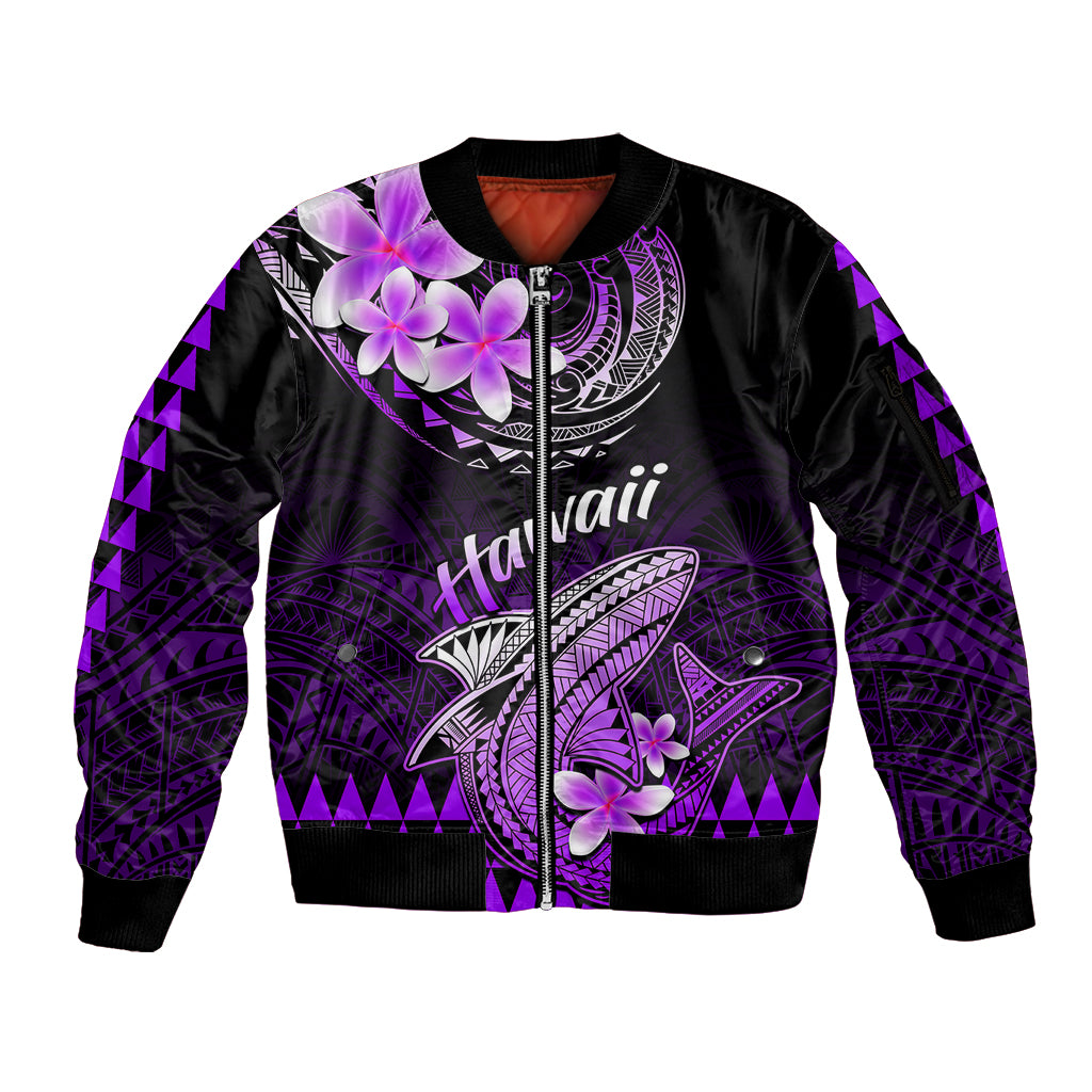 Hawaii Sleeve Zip Bomber Jacket Polynesian Shark with Kakau Purple Version LT01 Unisex Purple - Polynesian Pride