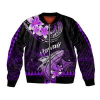 Hawaii Sleeve Zip Bomber Jacket Polynesian Shark with Kakau Purple Version LT01 Unisex Purple - Polynesian Pride