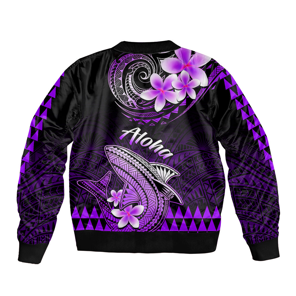 Hawaii Sleeve Zip Bomber Jacket Polynesian Shark with Kakau Purple Version LT01 - Polynesian Pride