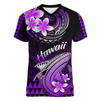 Hawaii Women V Neck T Shirt Polynesian Shark with Kakau Purple Version LT01 Female Purple - Polynesian Pride