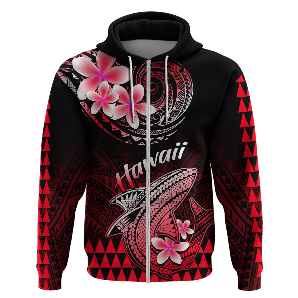 Hawaii Hoodie Polynesian Shark with Kakau Red Version LT01 Zip Hoodie Red - Polynesian Pride