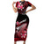 Hawaii Short Sleeve Bodycon Dress Polynesian Shark with Kakau Red Version LT01 Long Dress Red - Polynesian Pride