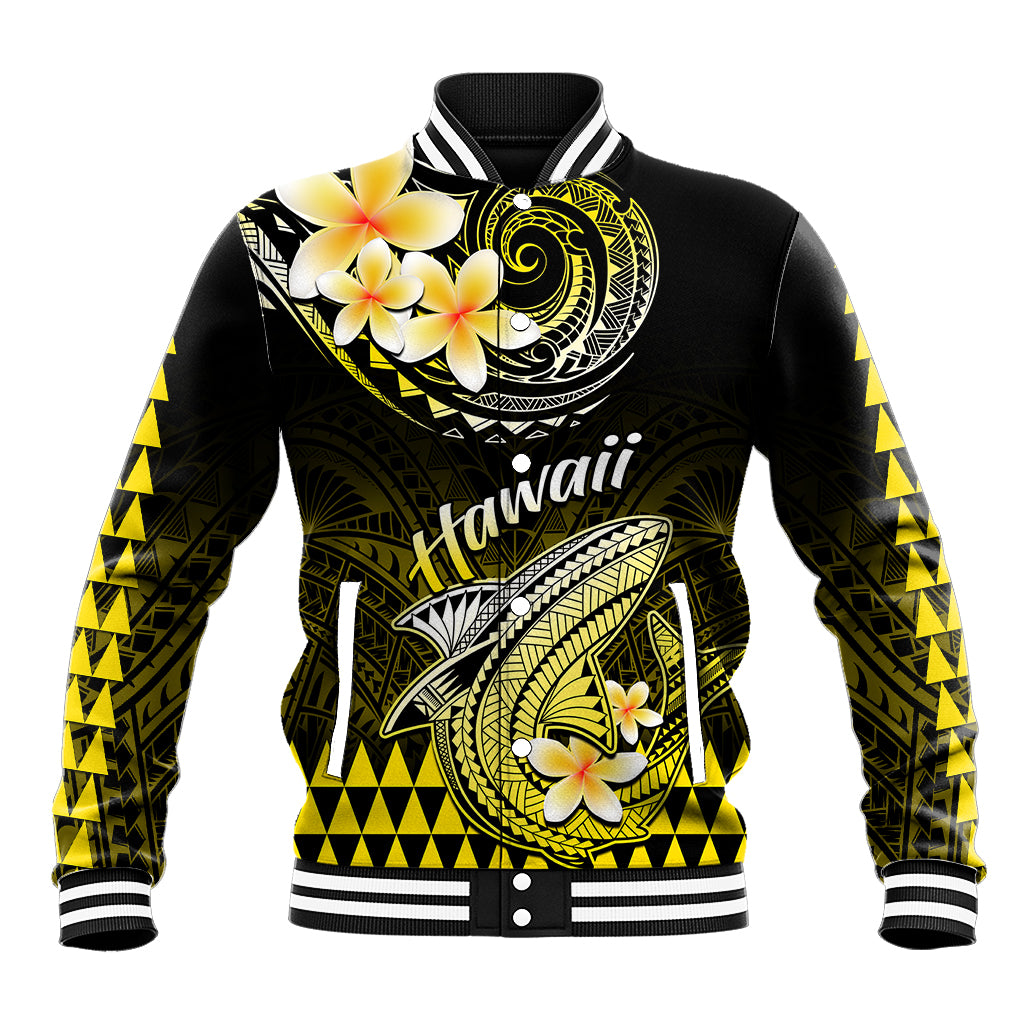 Hawaii Baseball Jacket Polynesian Shark with Kakau Yellow Version LT01 Unisex Yellow - Polynesian Pride