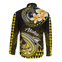 Hawaii Long Sleeve Button Shirt Polynesian Shark with Kakau Yellow Version LT01 - Polynesian Pride