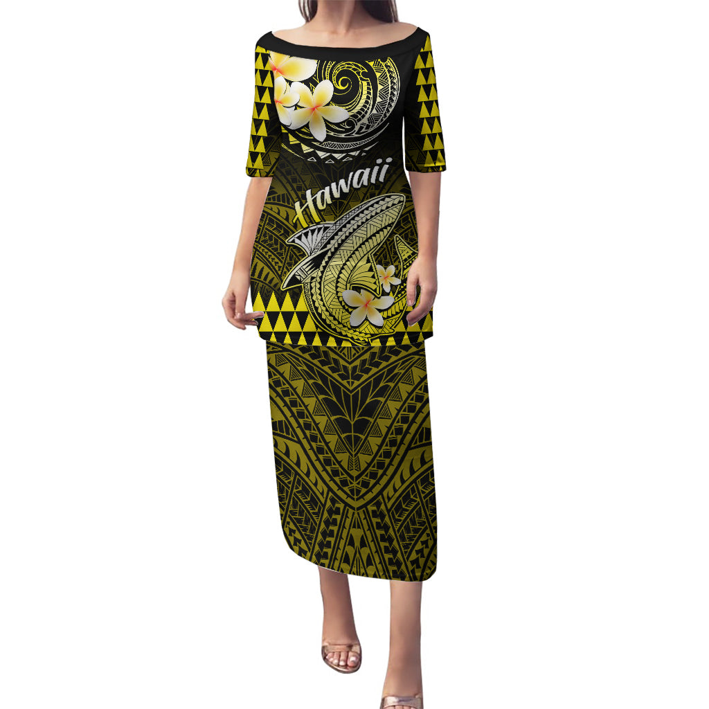 Hawaii Puletasi Polynesian Shark with Kakau Yellow Version LT01 Long Dress Yellow - Polynesian Pride