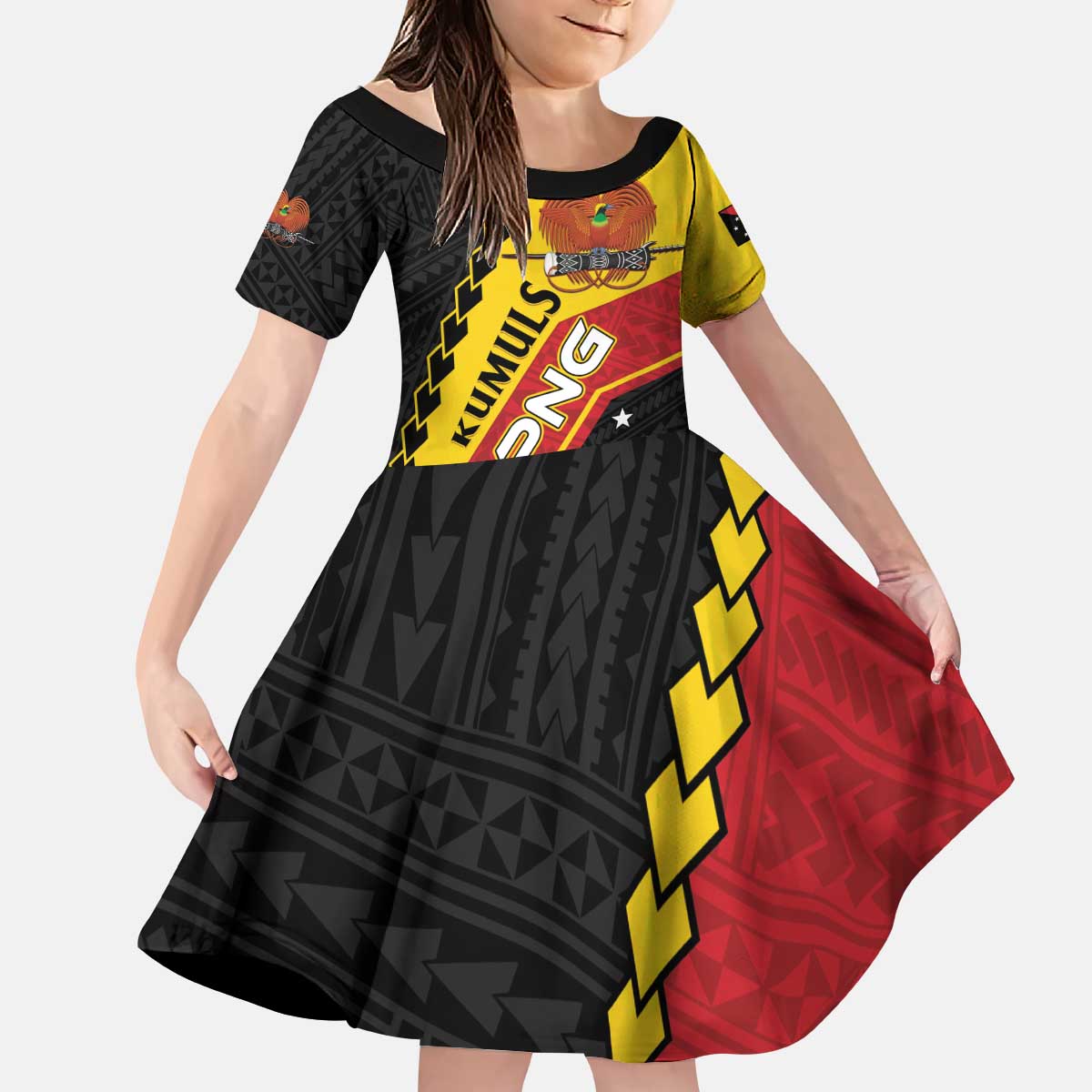Custom PNG Kid Short Sleeve Dress The Kumuls Are On A Roll LT01 KID Black - Polynesian Pride