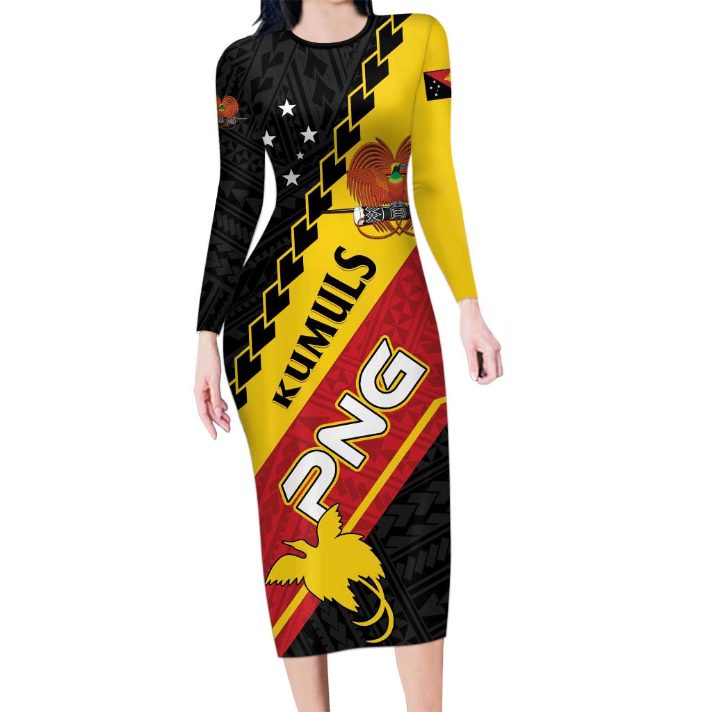 Custom PNG Long Sleeve Bodycon Dress The Kumuls Are On A Roll LT01 Long Dress Black - Polynesian Pride