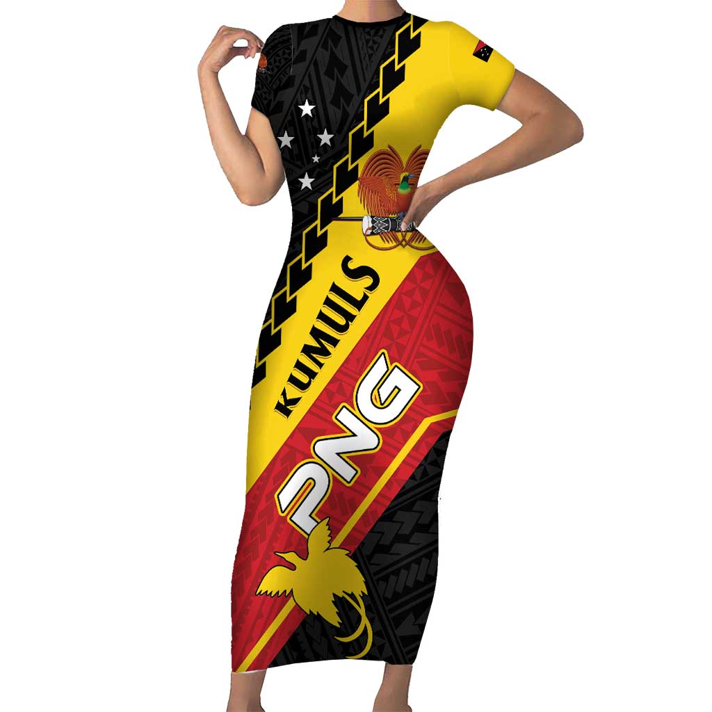 Custom PNG Short Sleeve Bodycon Dress The Kumuls Are On A Roll LT01 Long Dress Black - Polynesian Pride