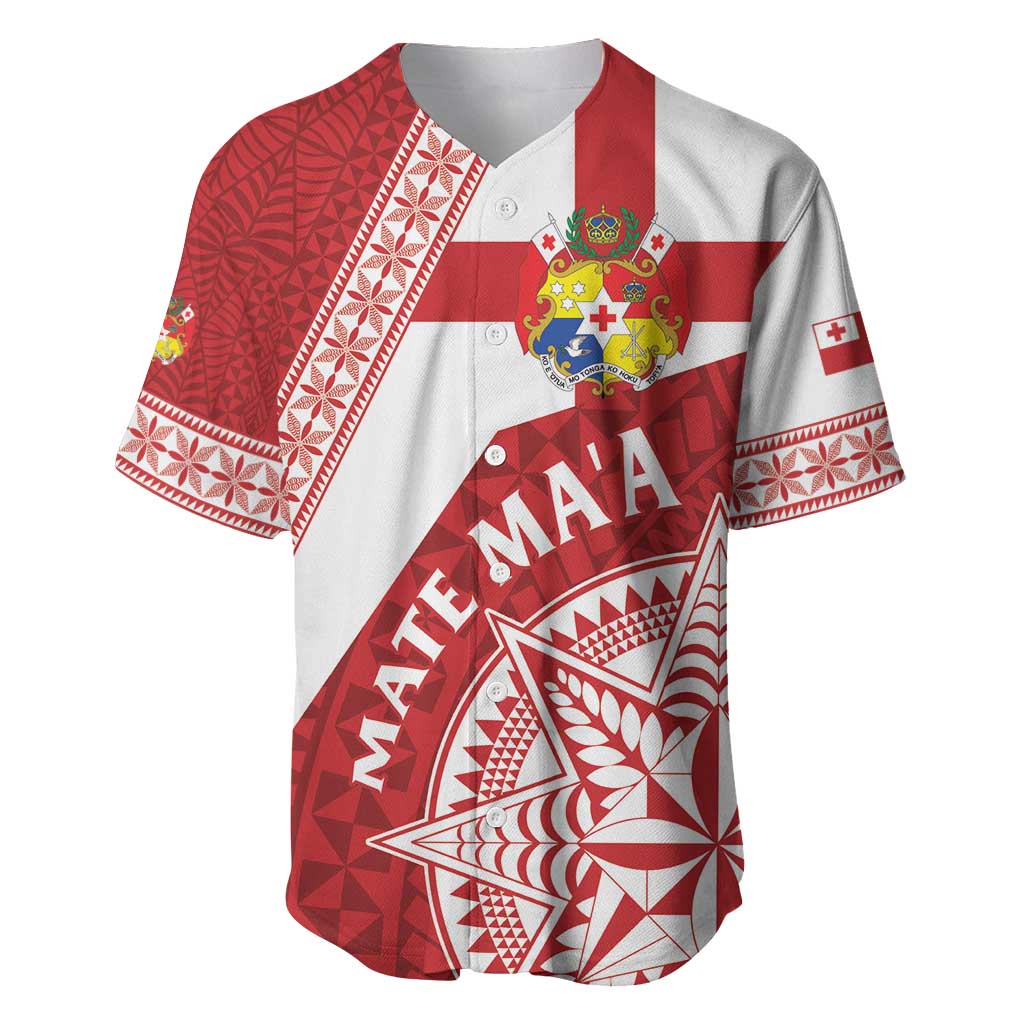 Custom Tonga Rugby Mate Maa Baseball Jersey Ngatu Pattern LT01 Red - Polynesian Pride