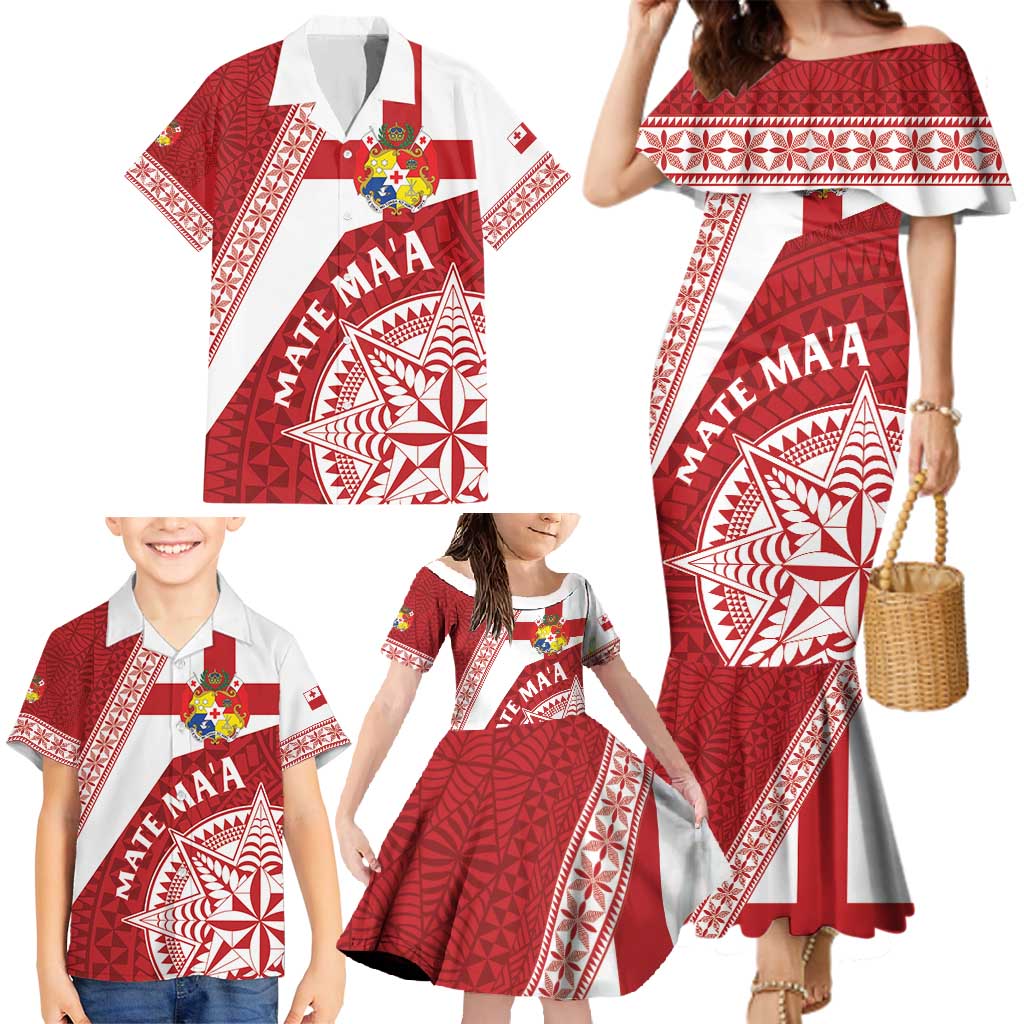 Custom Tonga Rugby Mate Maa Family Matching Mermaid Dress and Hawaiian Shirt Ngatu Pattern LT01 - Polynesian Pride