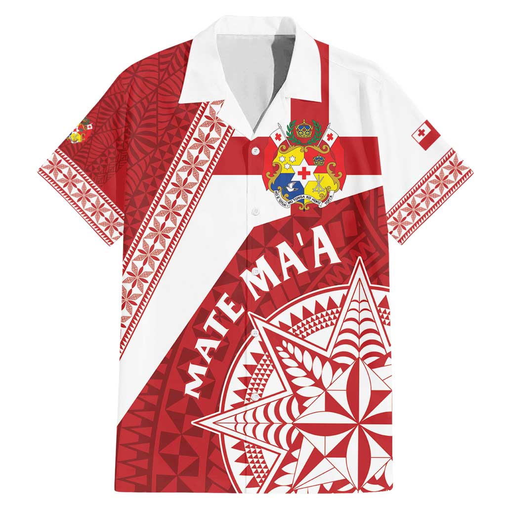 Custom Tonga Rugby Mate Maa Family Matching Mermaid Dress and Hawaiian Shirt Ngatu Pattern LT01 Dad's Shirt - Short Sleeve Red - Polynesian Pride