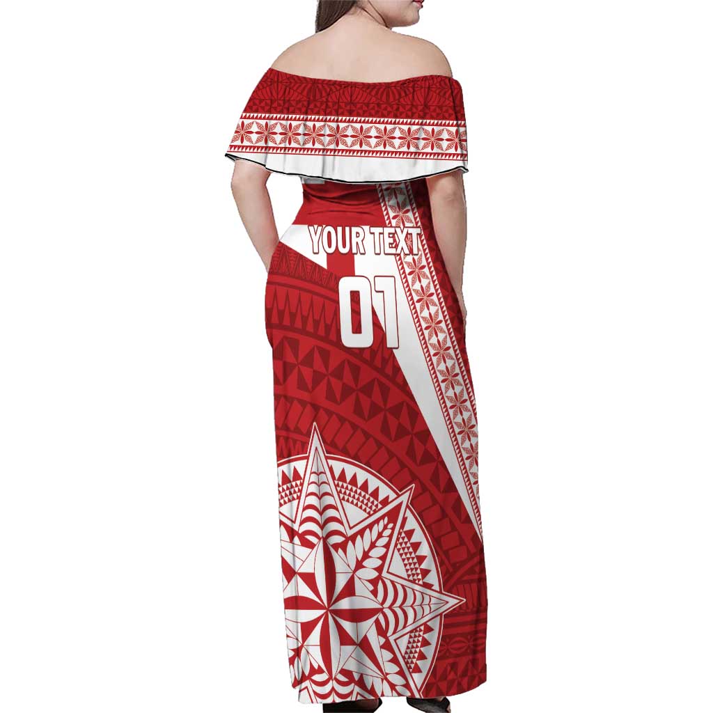 Custom Tonga Rugby Mate Maa Family Matching Off Shoulder Maxi Dress and Hawaiian Shirt Ngatu Pattern