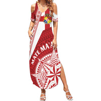 Custom Tonga Rugby Mate Maa Family Matching Summer Maxi Dress and Hawaiian Shirt Ngatu Pattern LT01 Mom's Dress Red - Polynesian Pride