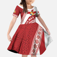 Custom Tonga Rugby Mate Maa Family Matching Tank Maxi Dress and Hawaiian Shirt Ngatu Pattern LT01 Daughter's Dress Red - Polynesian Pride