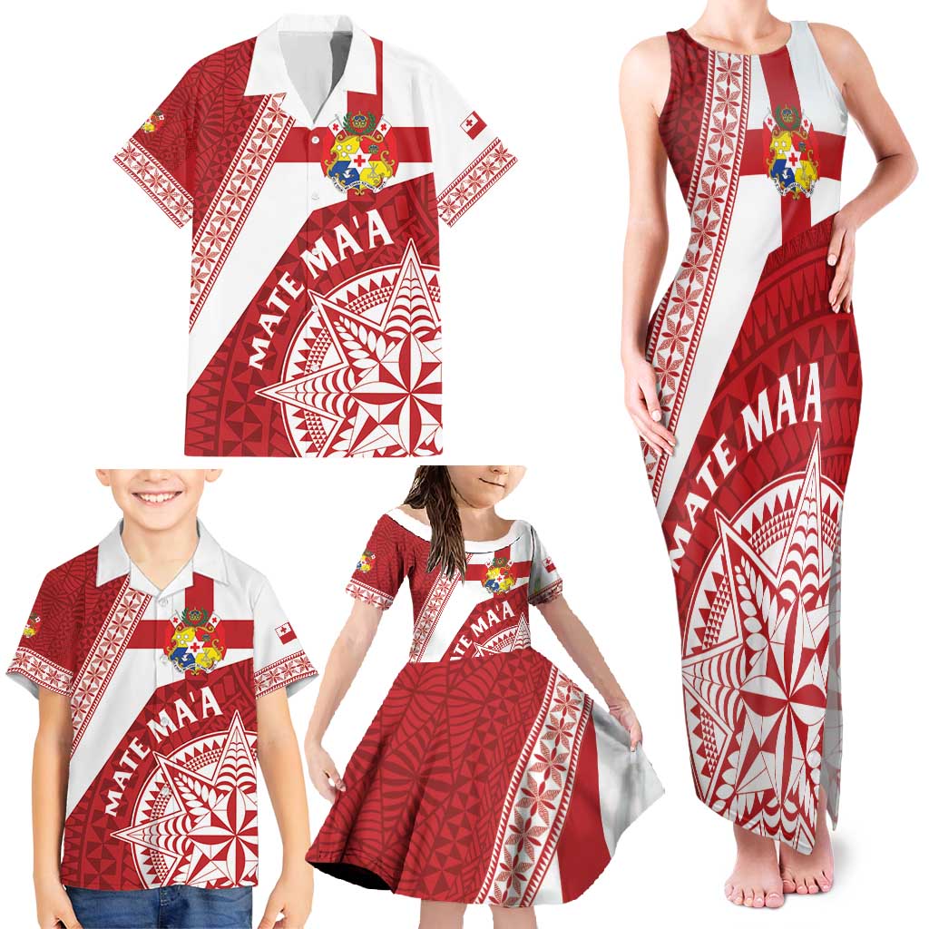 Custom Tonga Rugby Mate Maa Family Matching Tank Maxi Dress and Hawaiian Shirt Ngatu Pattern LT01 - Polynesian Pride