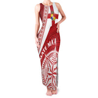 Custom Tonga Rugby Mate Maa Family Matching Tank Maxi Dress and Hawaiian Shirt Ngatu Pattern LT01 Mom's Dress Red - Polynesian Pride