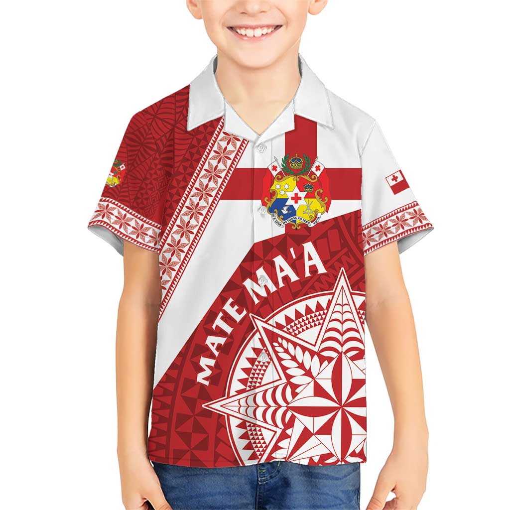 Custom Tonga Rugby Mate Maa Kid Hawaiian Shirt Ngatu Pattern LT01 Kid Red - Polynesian Pride