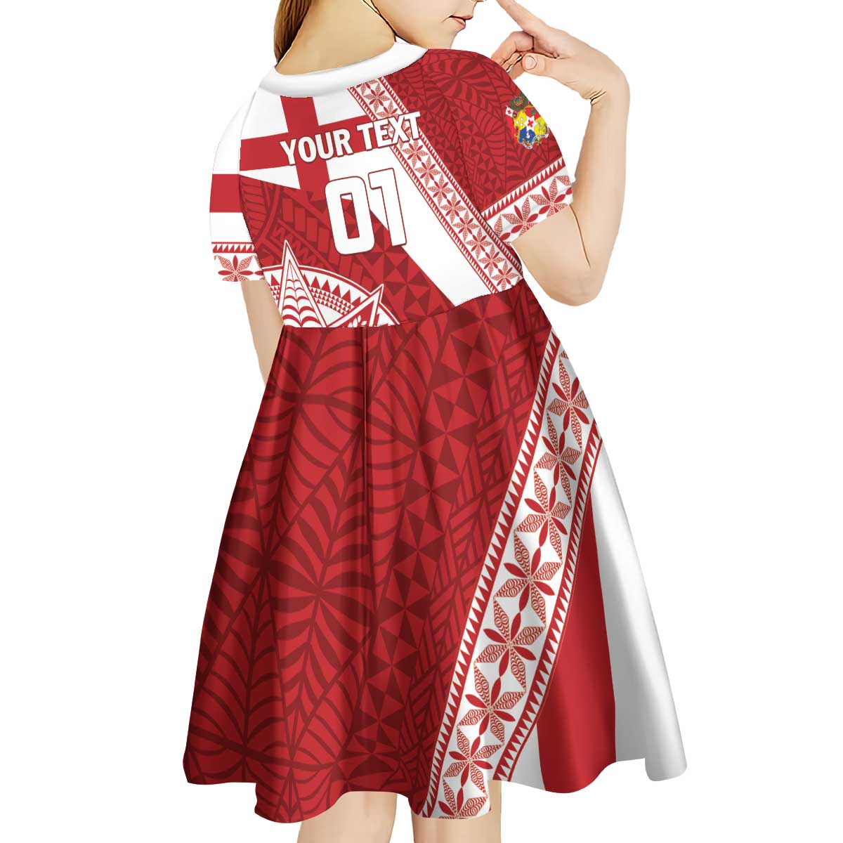 Custom Tonga Rugby Mate Maa Kid Short Sleeve Dress Ngatu Pattern