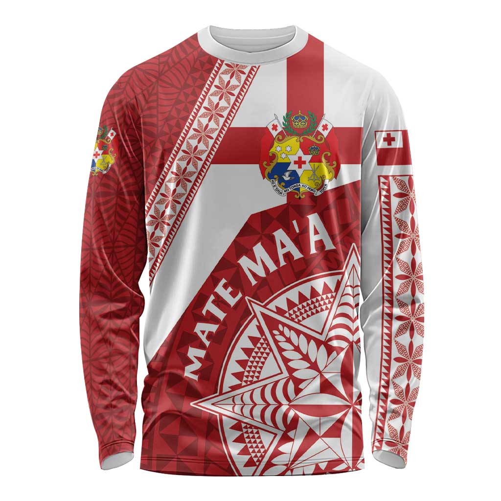 Custom Tonga Rugby Mate Maa Long Sleeve Shirt Ngatu Pattern LT01 Unisex Red - Polynesian Pride