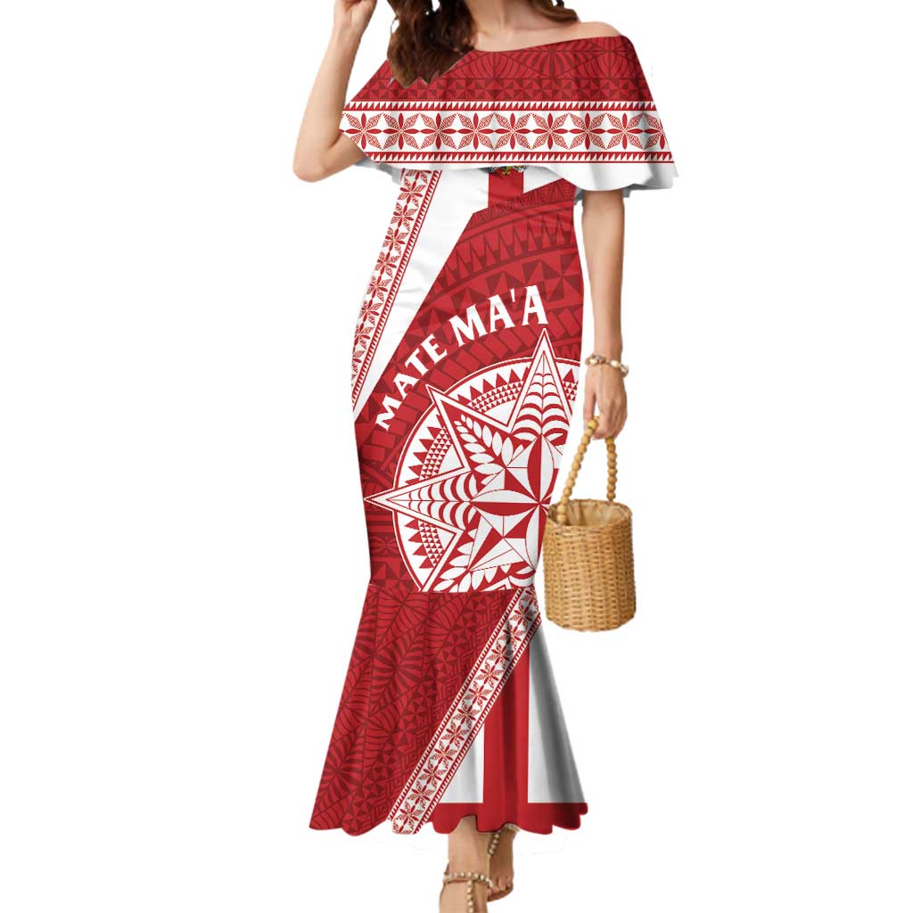 Custom Tonga Rugby Mate Maa Mermaid Dress Ngatu Pattern LT01 Women Red - Polynesian Pride