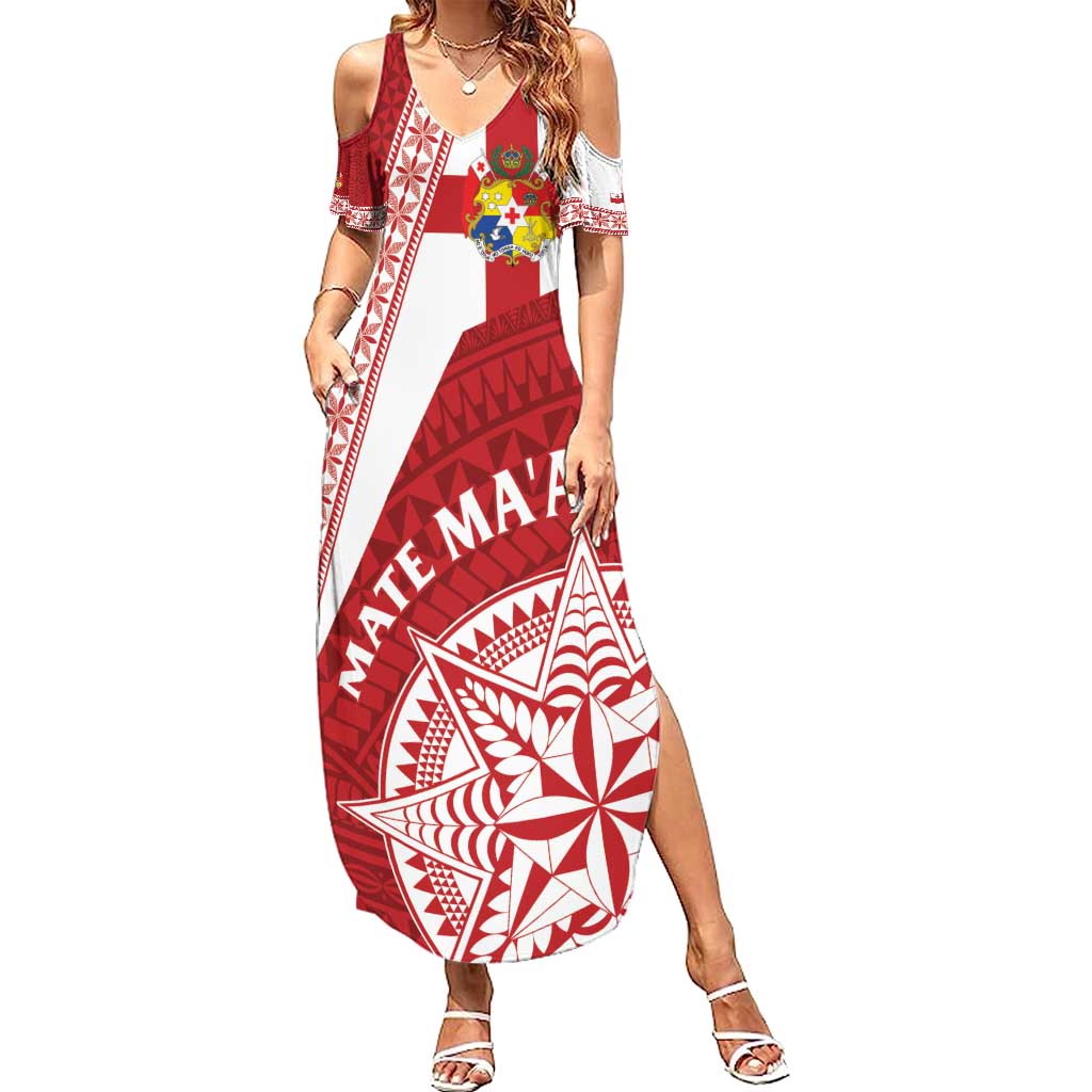 Custom Tonga Rugby Mate Maa Summer Maxi Dress Ngatu Pattern LT01 Women Red - Polynesian Pride