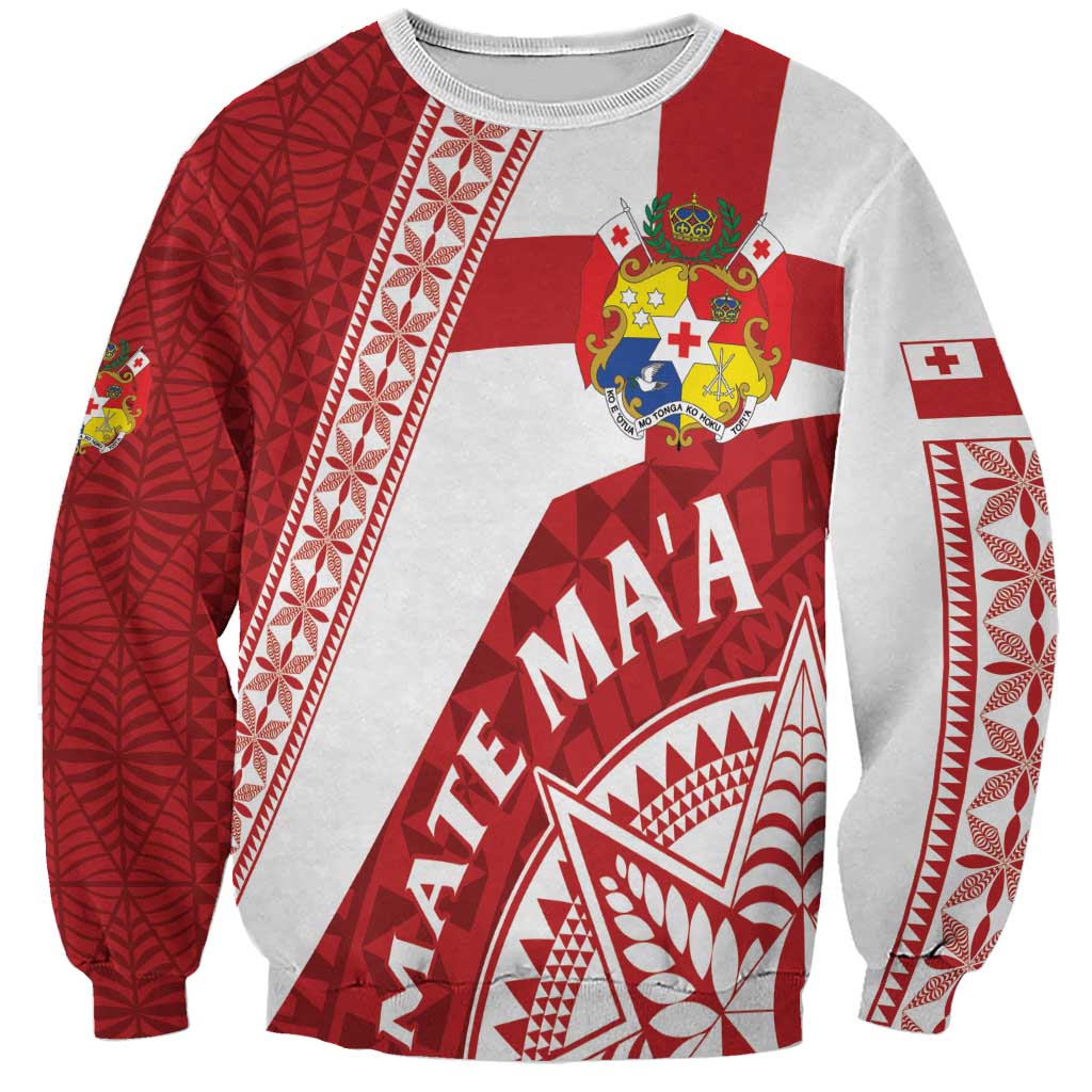 Custom Tonga Rugby Mate Maa Sweatshirt Ngatu Pattern LT01 Unisex Red - Polynesian Pride