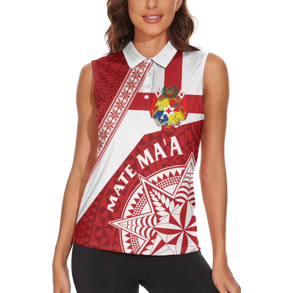 Custom Tonga Rugby Mate Maa Women Sleeveless Polo Shirt Ngatu Pattern